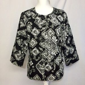 Coldwater Creek Blazer Womens 16 Used Black Cream with Turquoise Lining